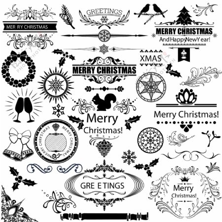 黑白圣诞节设计元素集