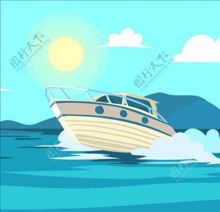 卡通海上的游艇插图