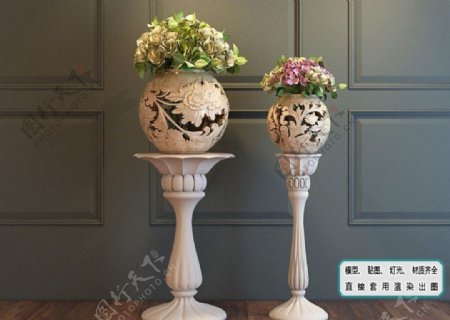 植物墙装饰卷花镂空花瓶模型