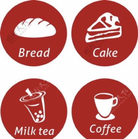 面包蛋糕牛奶茶咖啡西餐图标贴纸