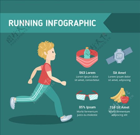 卡通男子跑步锻炼信息图表