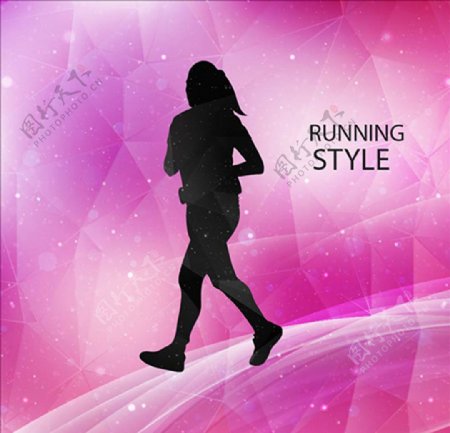 粉彩背景女子跑步轮廓插图