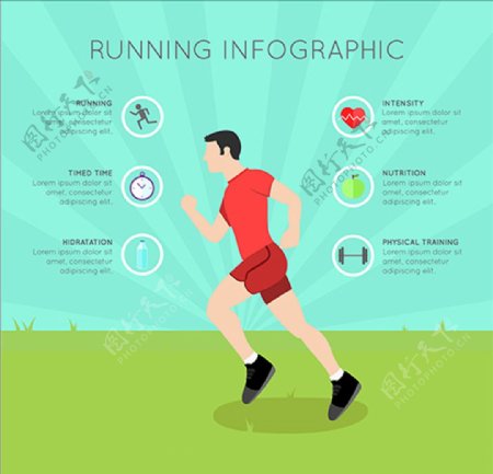 卡通男子跑步锻炼运动信息图