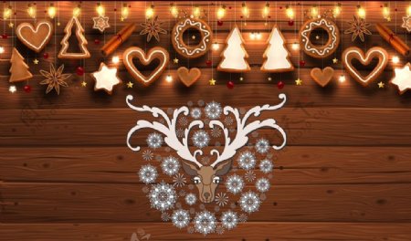鹿头圣诞木纹时尚背景墙