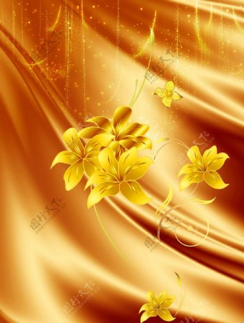 丝绸黄金百合珠宝花朵