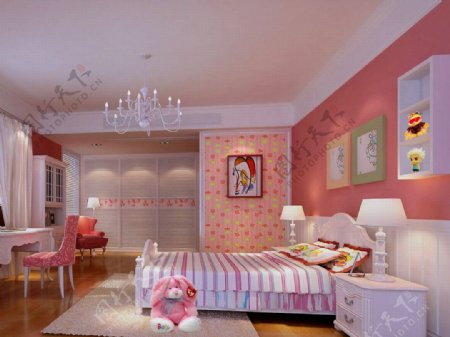 粉色系公主房间卧室设计效果图