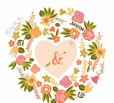 彩色花卉婚礼海报矢量素材