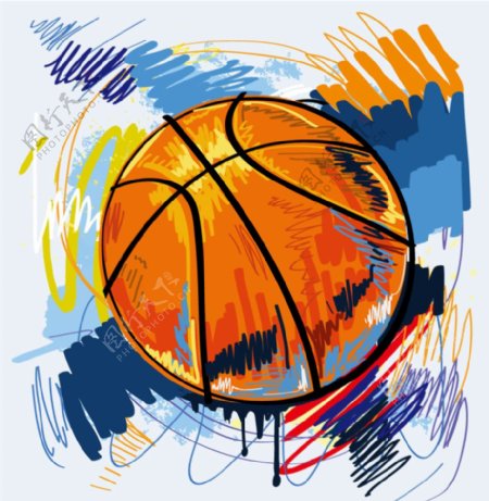 彩绘篮球涂鸦插画矢量素材
