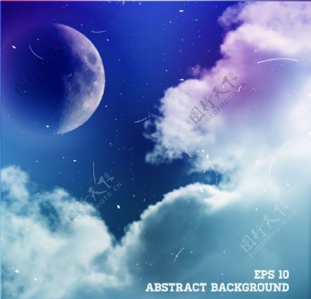 梦幻天空月球与云层风景矢量素材