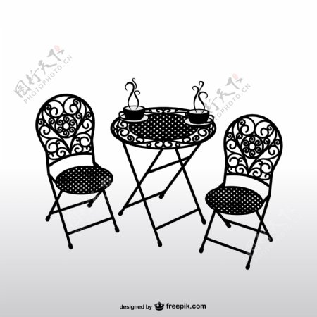 黑色花纹桌椅背景矢量素材