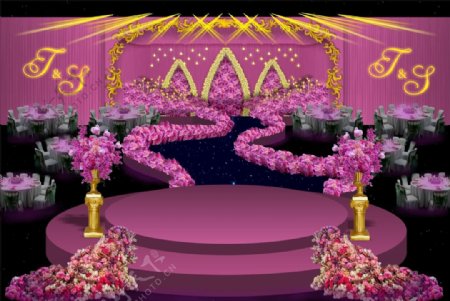 粉紫色婚礼舞台效果图