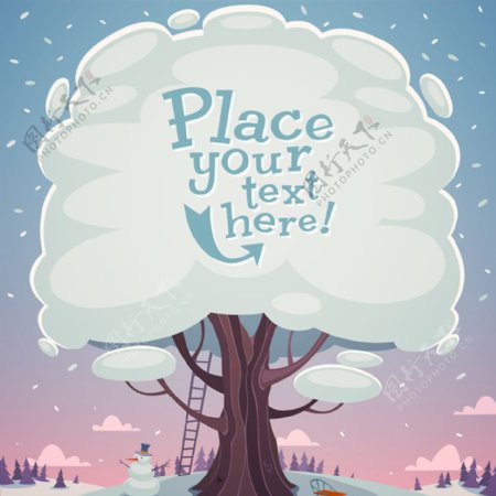 卡通冬季树木背景矢量素材