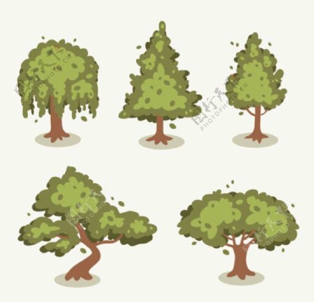 五款卡通绿色春季树木
