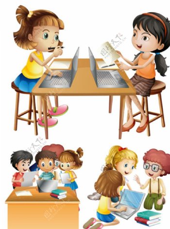 卡通儿童节在学习的孩子
