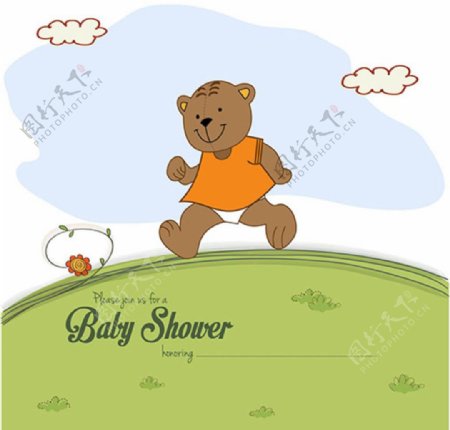 卡通小熊母婴儿童宝宝洗澡卡