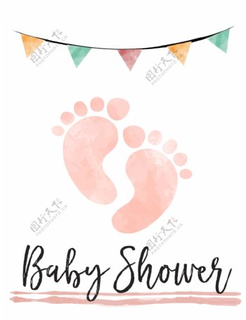 水彩婴儿脚印的洗澡卡