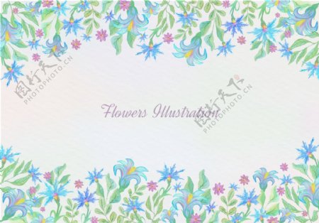 蓝色小清新水彩花卉花朵背景素材