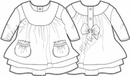 三层边裙子女宝宝服装设计线稿矢量素材