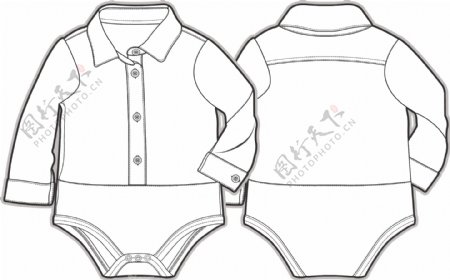连体长袖婴儿服装设计线稿矢量素材