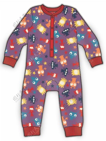 连体外星人睡衣小婴儿服装设计矢量素材