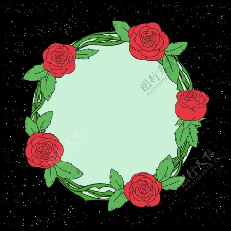 绿叶红花圆形花边免抠png透明图层素材