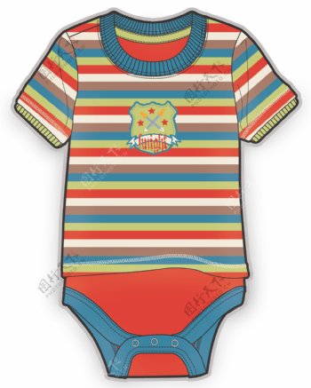 条纹连体衣婴儿服装彩色设计矢量素材