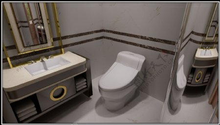 新中式简洁卫生间一角效果图设计