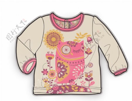 创意猫头鹰小女孩服装设计秋冬彩色原稿