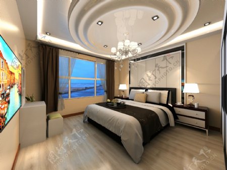 中式简约现代卧室效果图
