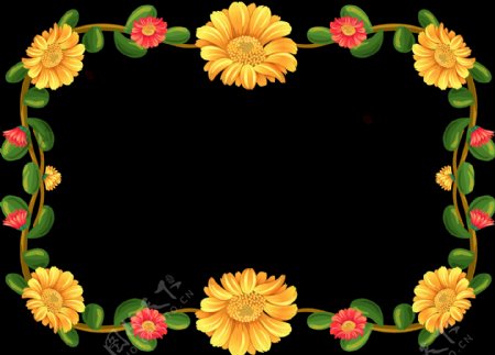黄色花卉边框免抠png透明图层素材