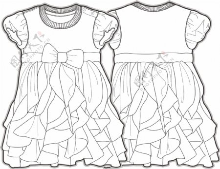 短袖公主裙小宝宝服装是设计素材线稿矢量