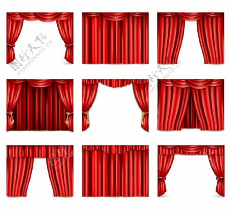 红色舞台幕布矢量装饰素材