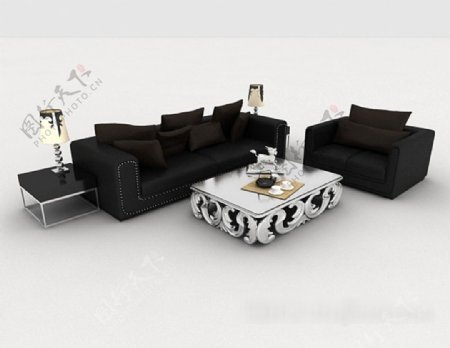 现代商务黑色组合沙发3d模型下载