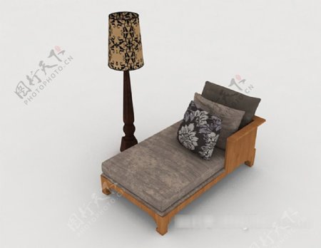 新中式木质沙发躺椅3d模型下载
