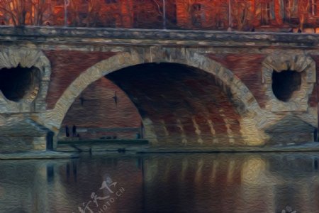 拱桥油画