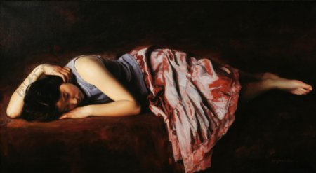 睡觉的美女油画图片