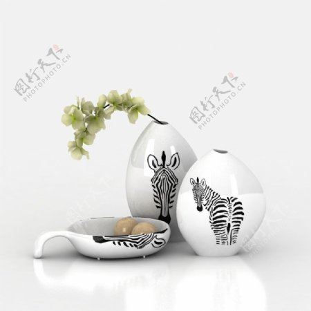 斑马陶瓷花瓶组合