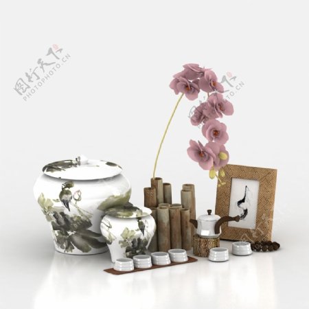 陶瓷罐陶瓷茶具木手链花瓶相框组合