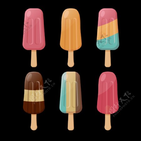 六个彩色冰淇淋免抠png透明图层素材