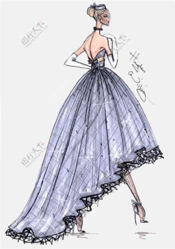 格子露背婚纱裙设计图