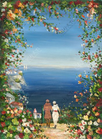 手绘地中海风景油画