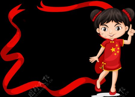 中国风学生小孩飘带免抠png透明图层素材