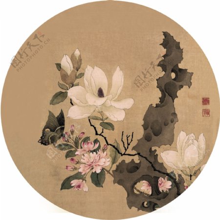 玉兰海棠花卉水墨装饰画