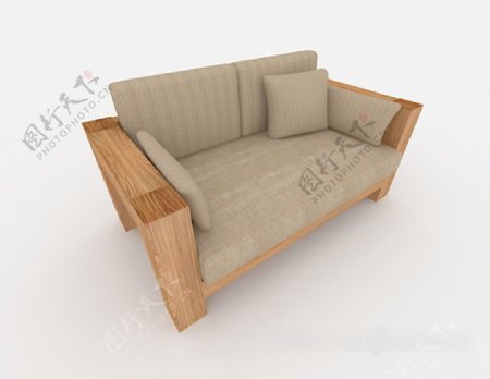现代简约实木双人沙发3d模型下载
