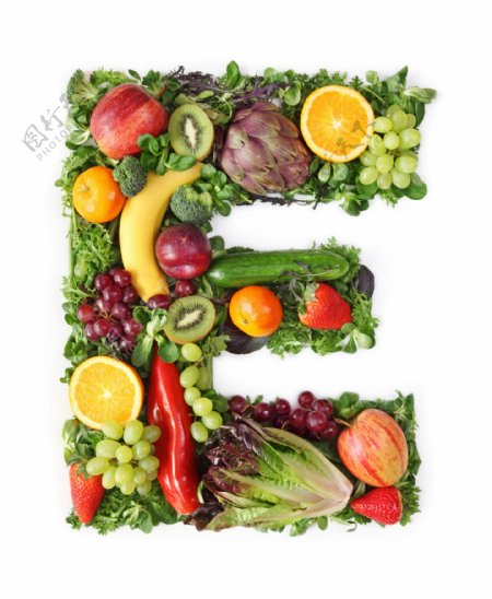 蔬菜水果组成的字母E图片