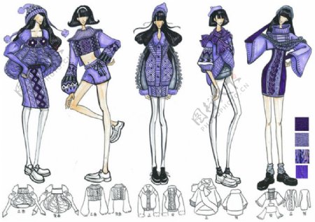 5款紫色系女装设计图