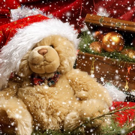 泰迪熊与圣诞球背景图片