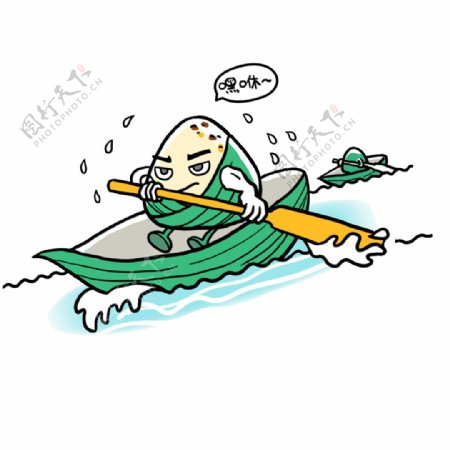 手绘卡通端午节划船的粽子素材