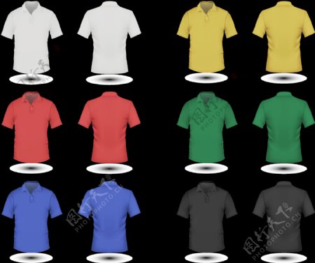 6种颜色款式T恤衫模板免抠png透明素材