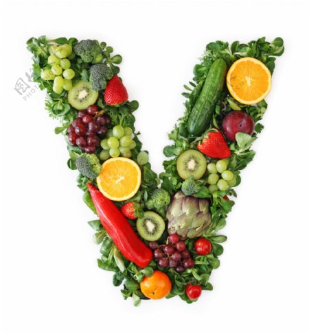 蔬菜水果组成的字母V图片